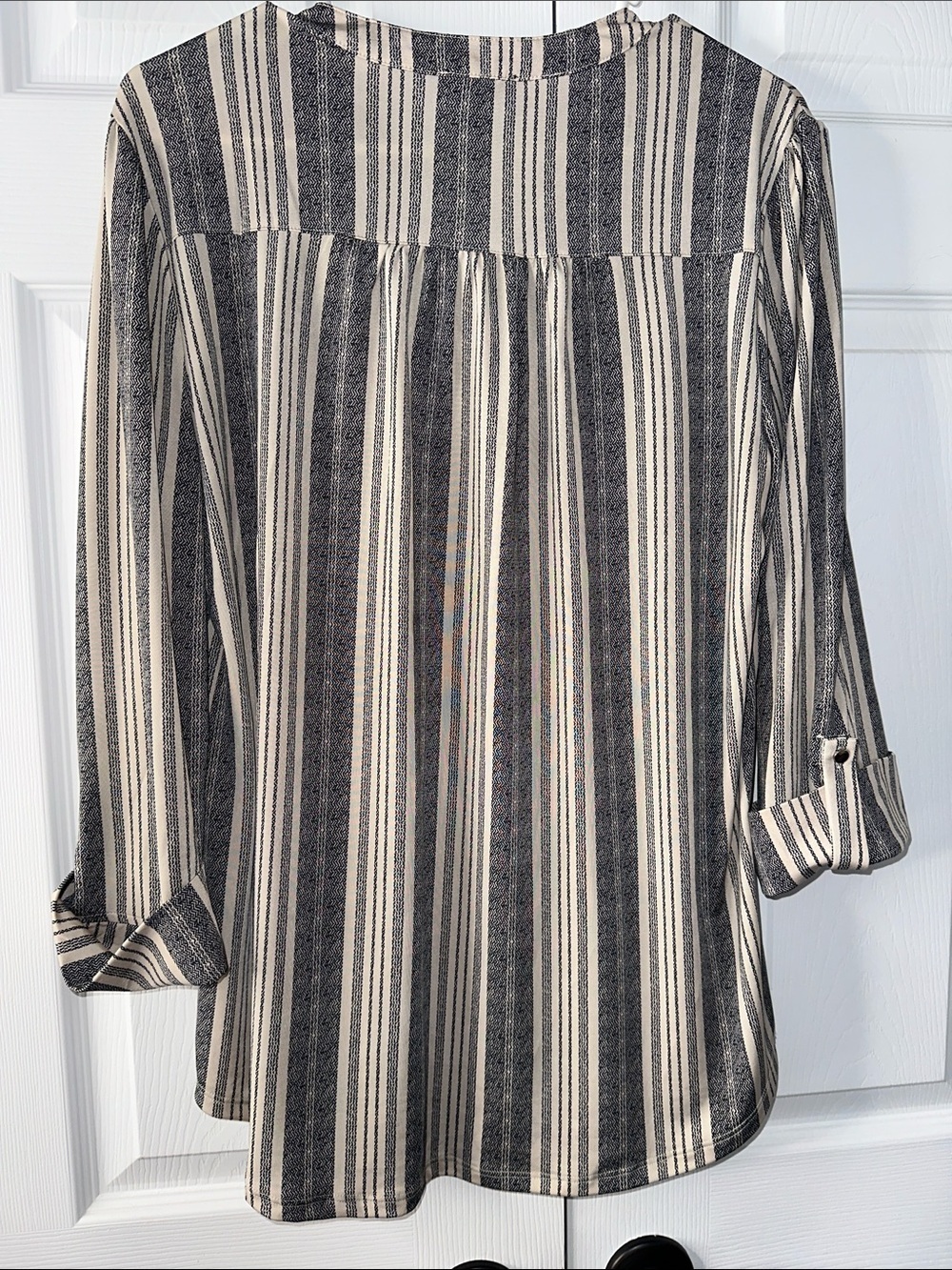 Cocomo Black and Cream Striped Henley Tunic Dress - Picture 6 of 7